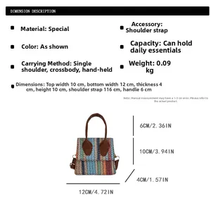 Detailed size specifications for the linen patchwork mini bag with dimensions and weight