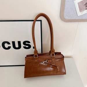 Vintage PU Leren Schoudertas Voor Dames Kleine Vierkante Onderarmtas Retro Minimalistische Handtas Met Metalen Gesp