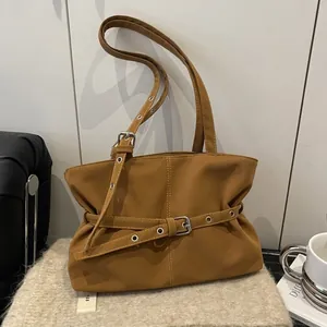 Women Underarm Shoulder Bag Retro Moto Style Large Capacity Matte PU Leather Metal Eyelet Belt Decor Minimalist Tote