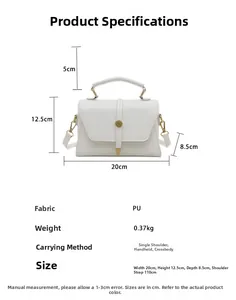 Size chart showing 20cm width and 12.5cm height for this vintage PU leather crossbody bag