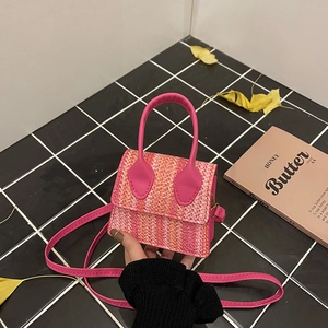 Women Mini Woven Linen Patchwork Shoulder Bag PU Leather Handle Crossbody Small Square Bag Fashion Daily Messenger Handbag