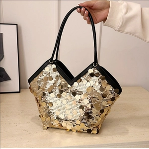 Women Sequin Shoulder Bag Sparkly Tote Handbag V-Shaped Opening For Evening Party Banquet Fashion Glamorous Underarm Bag