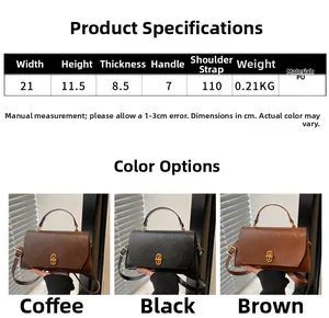 Detailed size chart and specifications for vintage PU leather shoulder bag with buckle