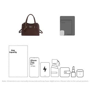 Deep brown lychee texture leather handbag showcasing internal capacity for essentials