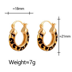Detailed size specifications for gold leopard print enamel hoop earrings 21mm by 18mm