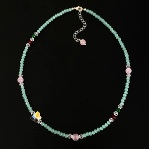 Green crystal and pink opal butterfly pendant necklace with elegant gold chain link