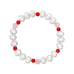 Bracelet élégant en pierre naturelle rose avec perles en cristal facettées et accents