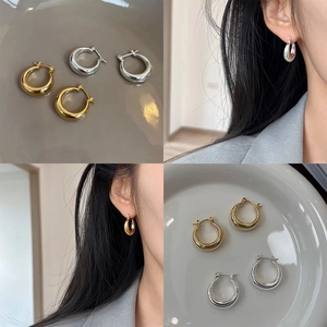 Chunky Hoop Earrings Polished Smooth Copper 18K Gold Plated Minimalist Geometric Fashion Jewelry With Copper Earring Post