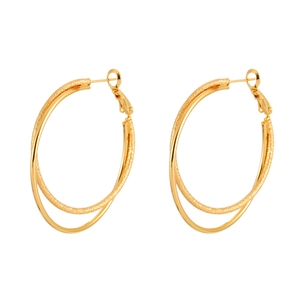 Elegant gold double hoop earrings with polished and frosted starry textures for women