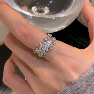 Anello Aperto Regolabile Largo Micro Intarsiato Zircone Geometrico Rame Elegante Lucido Gioielli Per Donne Design Cielo Stellato