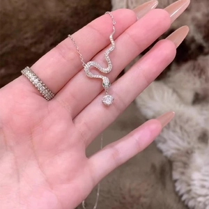 Snake Pendant Necklace Copper Cubic Zirconia Pave Setting Elegant Animal Jewelry Luxury Style Sophisticated For Women