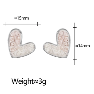Detailed view of heart stud earring with pink cellular texture and 15mm dimensions