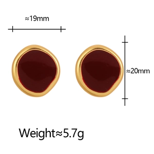 Detailed view of red enamel earrings with dimensions 19mm by 20mm and weight of 5.7g