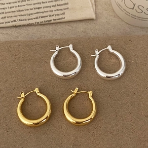 Minimalist Hoop Earrings Copper Polished Geometric Round Thick Fashion Jewelry With Copper Earring Post For Women