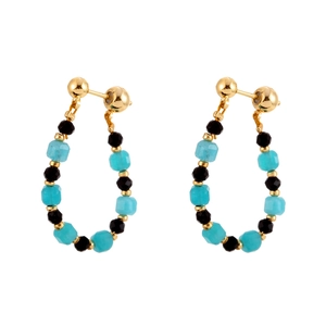 Chic black crystal teardrop beaded earrings with turquoise accents and gold hardware