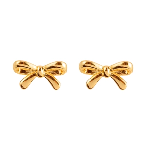 Exquisite minimalist golden bow earrings for women with elegant metallic luster finish