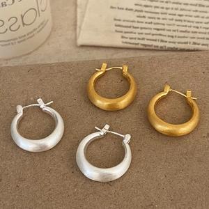 Brushed Texture Copper Hoop Earrings Minimalist Thickened Geometric U Shape Metal Ear Buckles For Women Chic