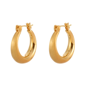 Minimalist thick gold hoops with brushed matte texture and polished inner finish