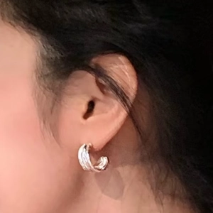 Chic silver layered twist rope C-shaped stud earrings for women in minimalist style