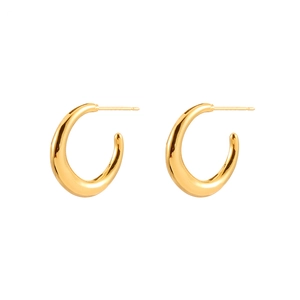 Sleek minimalist gold crescent hoop earrings with a high-polish metallic finish