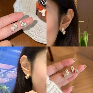 Artificial Pearl Zircon Stud Earrings With Copper Earring Post Gold Plated Arc Curved French Vintage Elegant Jewelry For Women