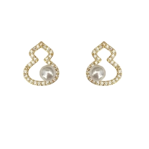 Boucles d'oreilles gourde dorées élégantes avec micro-pavé de zircon et perles