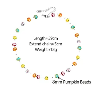 Colorful pumpkin bead necklace with adjustable stainless steel chain for a summer look