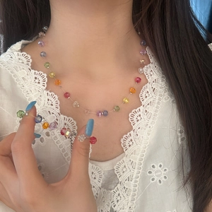 Ensemble collier et bracelet en perles citrouille colorées au style été dopamine