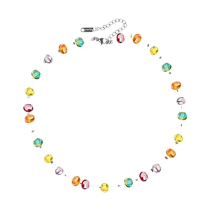 Rainbow faceted pumpkin bead summer necklace with silver clasp and adjustable chain