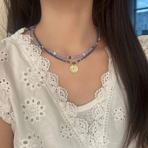 Französische Vintage-Halskette mit doppelter Schicht aus Lapislazuli und Süßwasserperlen