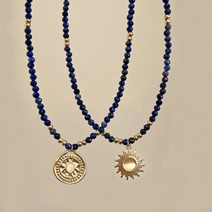 Collana Di Perle In Lapislazzuli Boho Retro Per Donna Con Ciondolo A Sole In Pietra Occhio Di Gatto Gioielli Oro