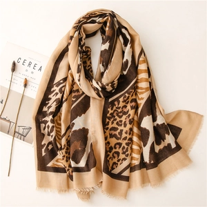 Écharpe Femme Imprimé Léopard Et Zèbre Patchwork Châle Protection Solaire Sensation Coton Lin Doux Franges