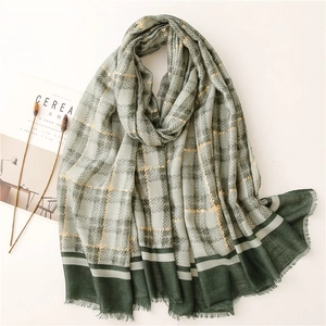 Elegant Women Cotton Linen Feel Plaid Scarf With Gold Thread Herringbone Tassel Shawl Sun Protection Long Wraps Scarf For Travel