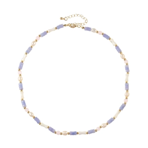 Elegant beaded necklace with purple agate, pink crystals, and freshwater pearls for women