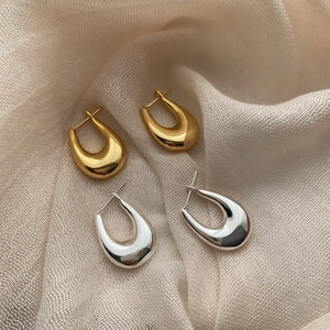 Boucles D'oreilles Créoles En Forme De U Géométriques Bijoux En Cuivre Poli Minimalistes Avec Tige En Argent Pour Femme