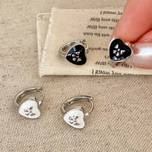 Boucles D'oreilles Créoles Cœur En Cuivre Émail Nœud Papillon Bijoux Mode Pour Femmes