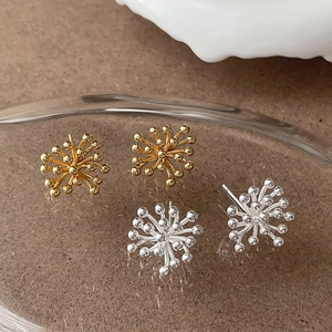 Elegant gold and silver firework stud earrings set displayed on a glass tray