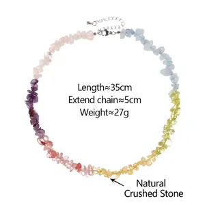 Colorful natural chip stone necklace with adjustable 5cm silver extender chain