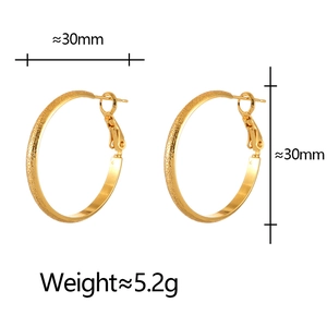 Minimalist gold hoop earrings with textured finish, 30mm diameter, 5.2g weight