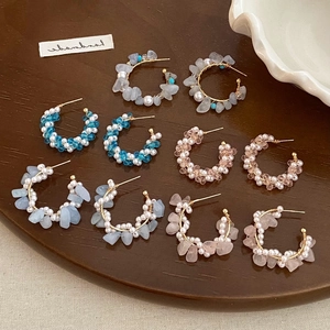 Crystal Artificial Pearl Earrings With 925 Sterling Silver Earring Post Handmade Wire Wrap Hoop Vintage Jewelry For Women