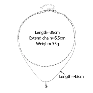 Double-layered water drop pendant necklace with 39cm/43cm lengths and size details