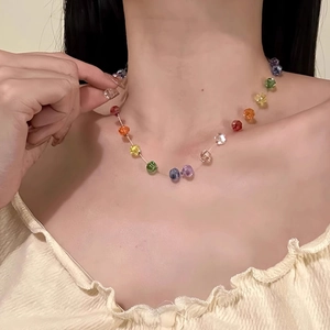 Colorful faceted crystal bead necklace featuring vibrant dopamine-inspired pumpkin beads