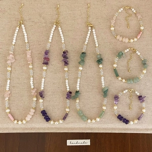 Freshwater Pearl Crystal Beaded Necklace And Bracelet For Women Sweet Bohemian Shell Beads Jewelry