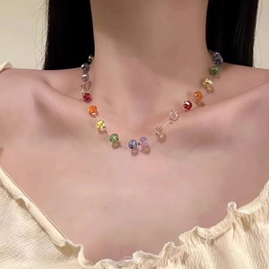 Rainbow faceted pumpkin bead necklace with colorful dopamine style for beach vacation fashion
