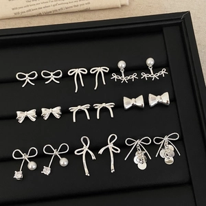 Boucles Oreilles Nœud Cuivre Zircon Künstliche Perle Imitation Ruban Frange Bijoux Mode Élégants Pour Femmes Accessoire Quotidien