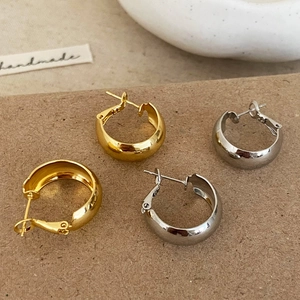 Chunky Hoop Earrings Copper 18K Gold Plated High Polish Mirror Finish Geometric Minimalist Everyday Jewelry For Women