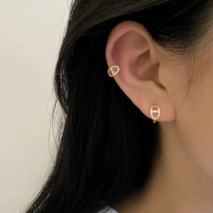 Chaine d'Ancre stud earrings with micro-pave cubic zirconia in gold plating