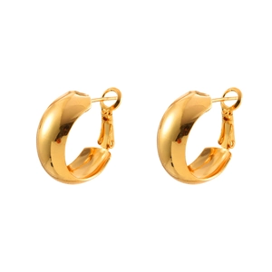 Elegant chunky gold hoop earrings with minimalist C-shape and polished metallic finish