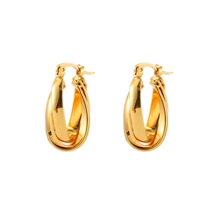 French style gold multi-layer twisted oval hoop earrings with high polish finish