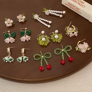 Boucles D'oreilles Fleurs Cuivre Résine Künstliche Perle Pierre Naturelle Et 925 Sterling Silver Earring Post Bijoux Femmes